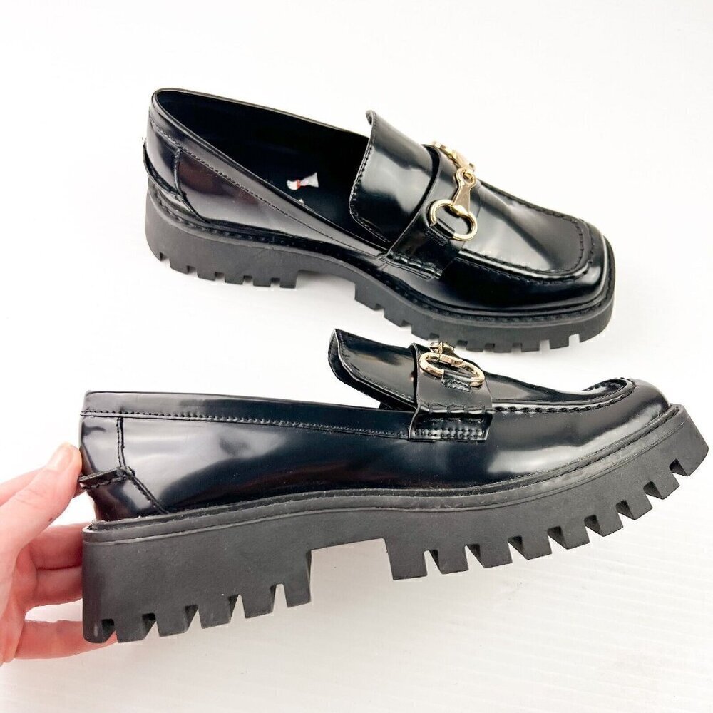 Open Edit Nordstrom Heather Platform Bit Loafer Women Black Leather Size 7M NEW - Picture 8 of 13